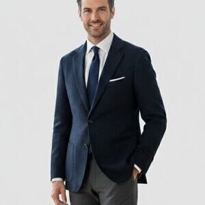 Suitsupply 48R Havana Patch Blazer Sport Coat E.Thomas Wool Cashmere navy